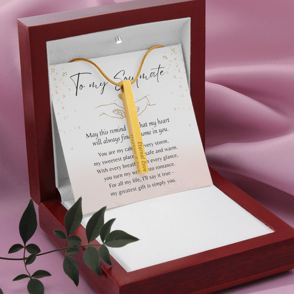 Personalized Engraved 4-Sided Bar Necklace for Her – A Meaningful Romantic Gift of Love | gold finish pendant in elegant gift box with love message