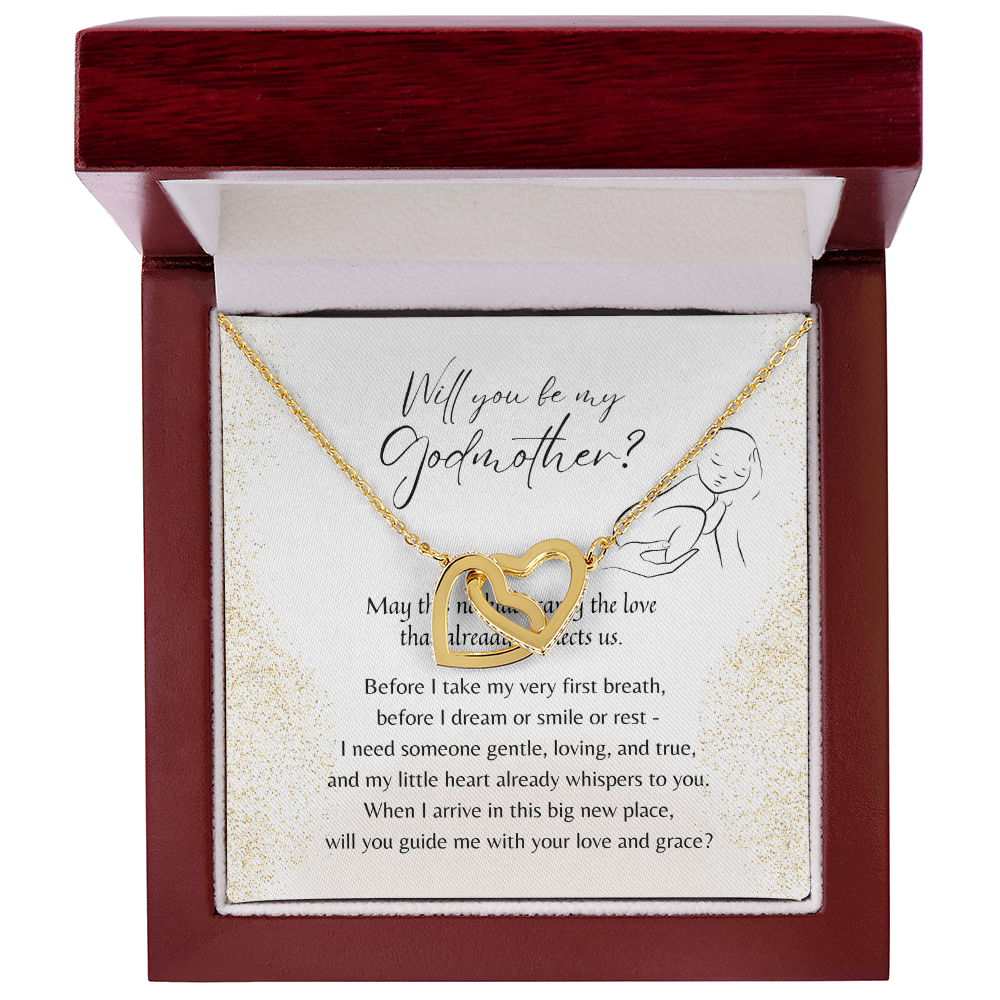 Interlocking Hearts Necklace for Godmother – A Meaningful Godmother Proposal Gift | Rose Gold or 18K Yellow Gold Plated in gift box with proposal note
