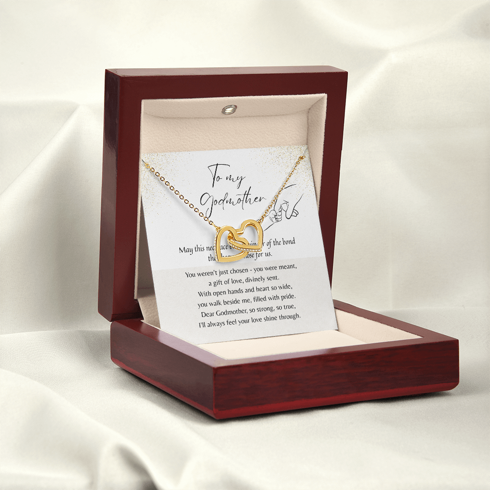 Interlocking Hearts Necklace for Godmother – Rose Gold or 18k Yellow Gold Plated with gift box and sentimental card inside