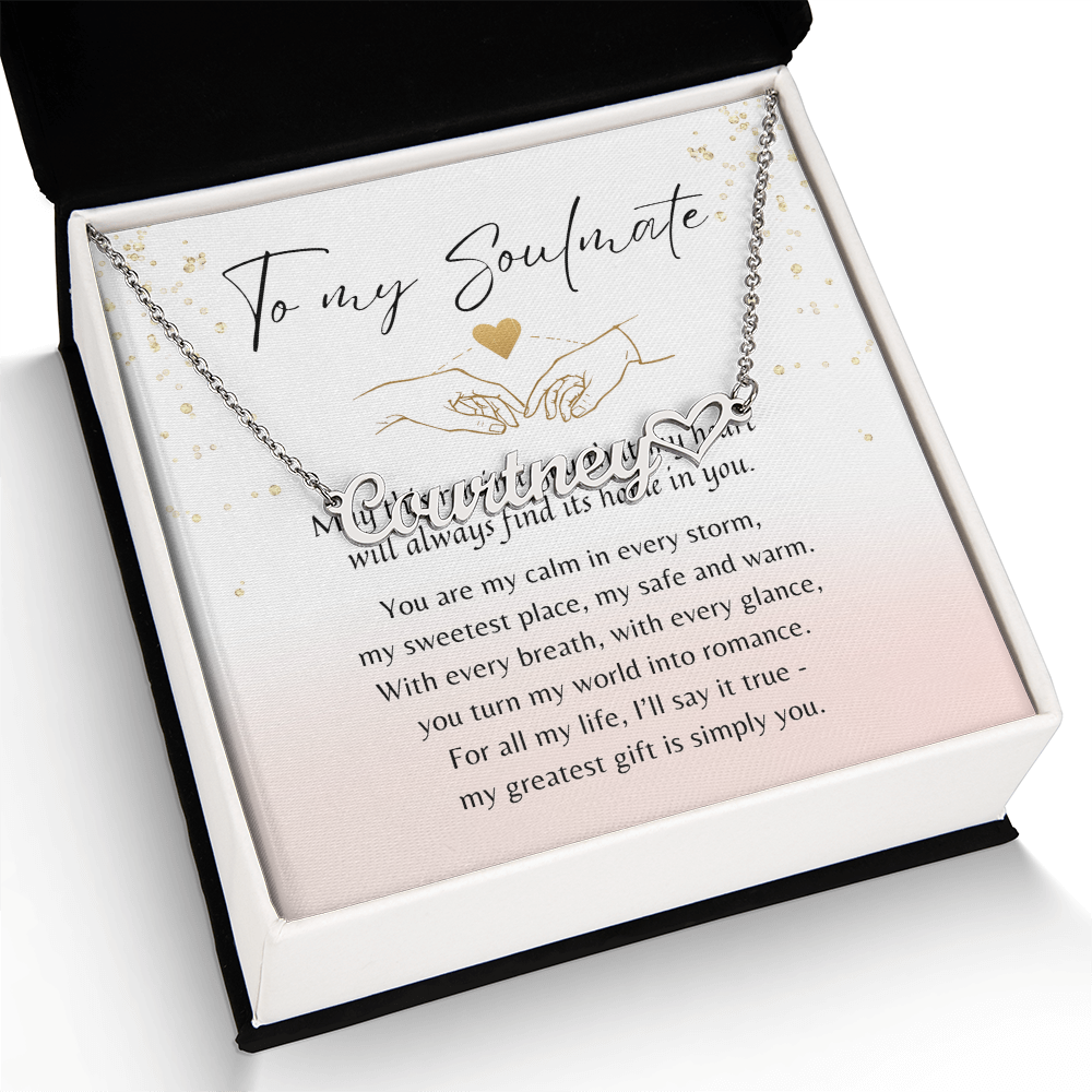 Heart Name Necklace for Her – A Meaningful Romantic Gift of Love | personalized silver finish necklace in gift box with romantic message