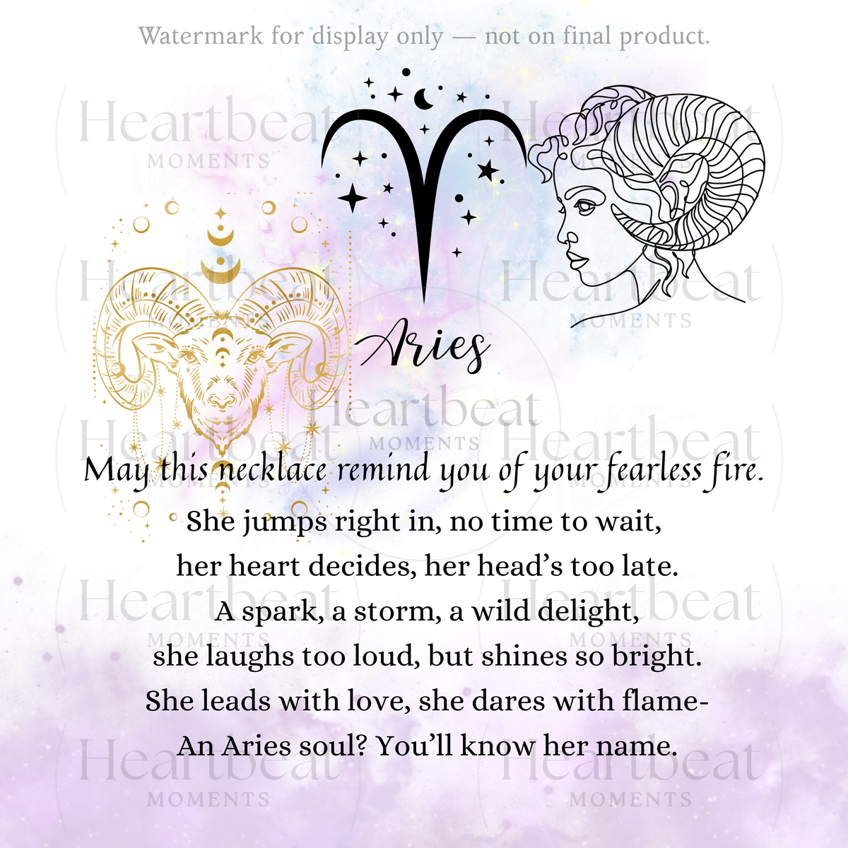Aries Zodiac Symbol Necklace for Girls – A Meaningful Gift for an Aries Girl | Stainless Steel or 18k Yellow Gold Finish with artistic Aries design and poem