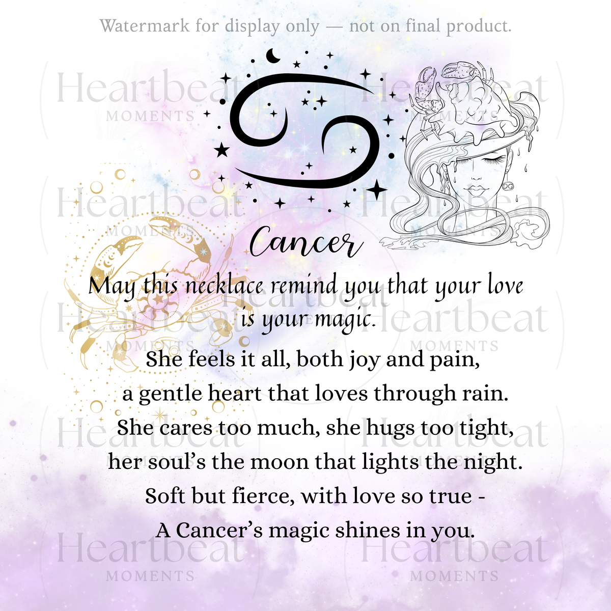 Cancer Zodiac Symbol Necklace for Girls – A Meaningful Gift for a Cancer Girl | Stainless Steel or 18k Yellow Gold Finish with poetic starry design