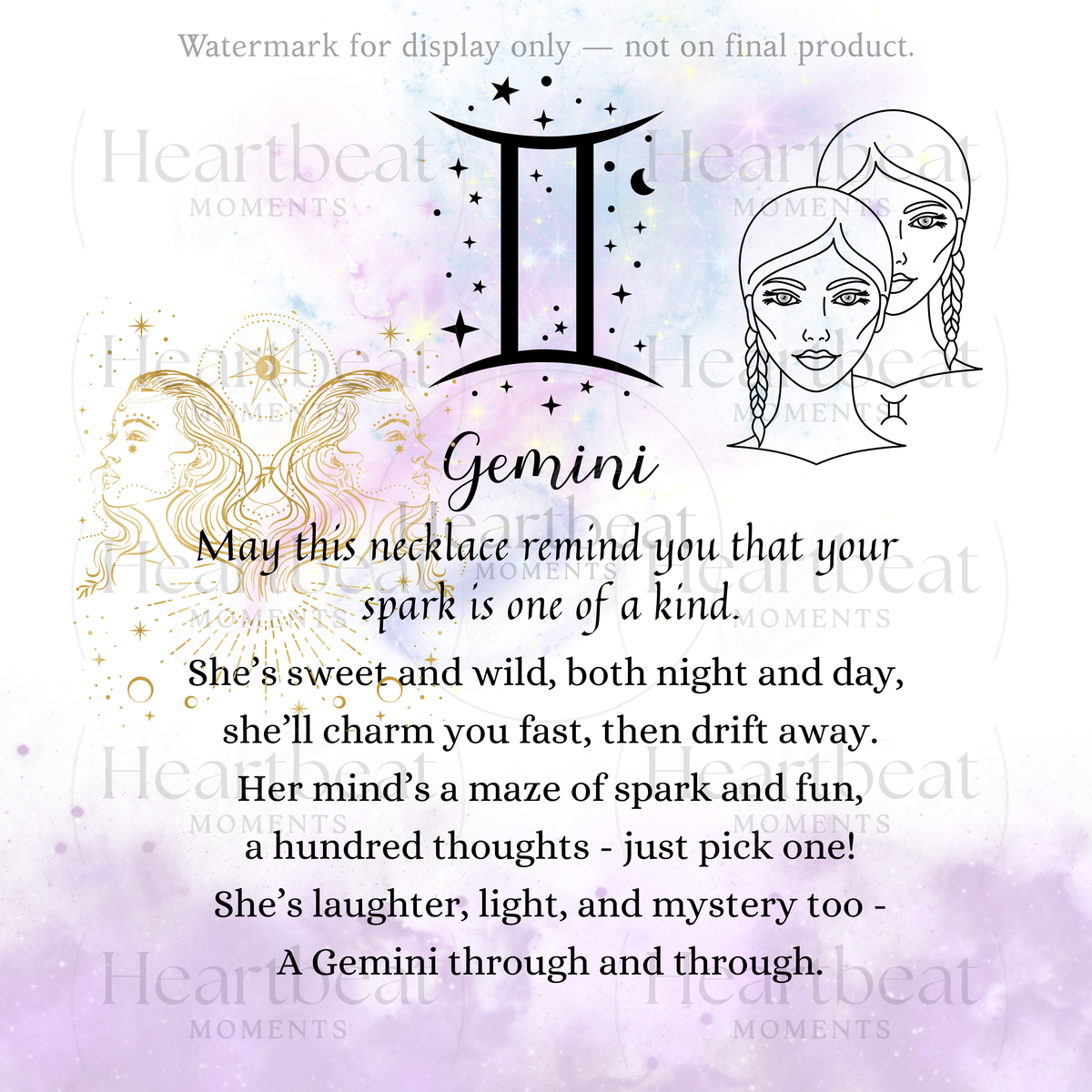 Gemini Zodiac Symbol Necklace for Girls – A Meaningful Gift for a Gemini Girl | Stainless Steel or 18k Yellow Gold Finish with artistic zodiac designs and poetic text
