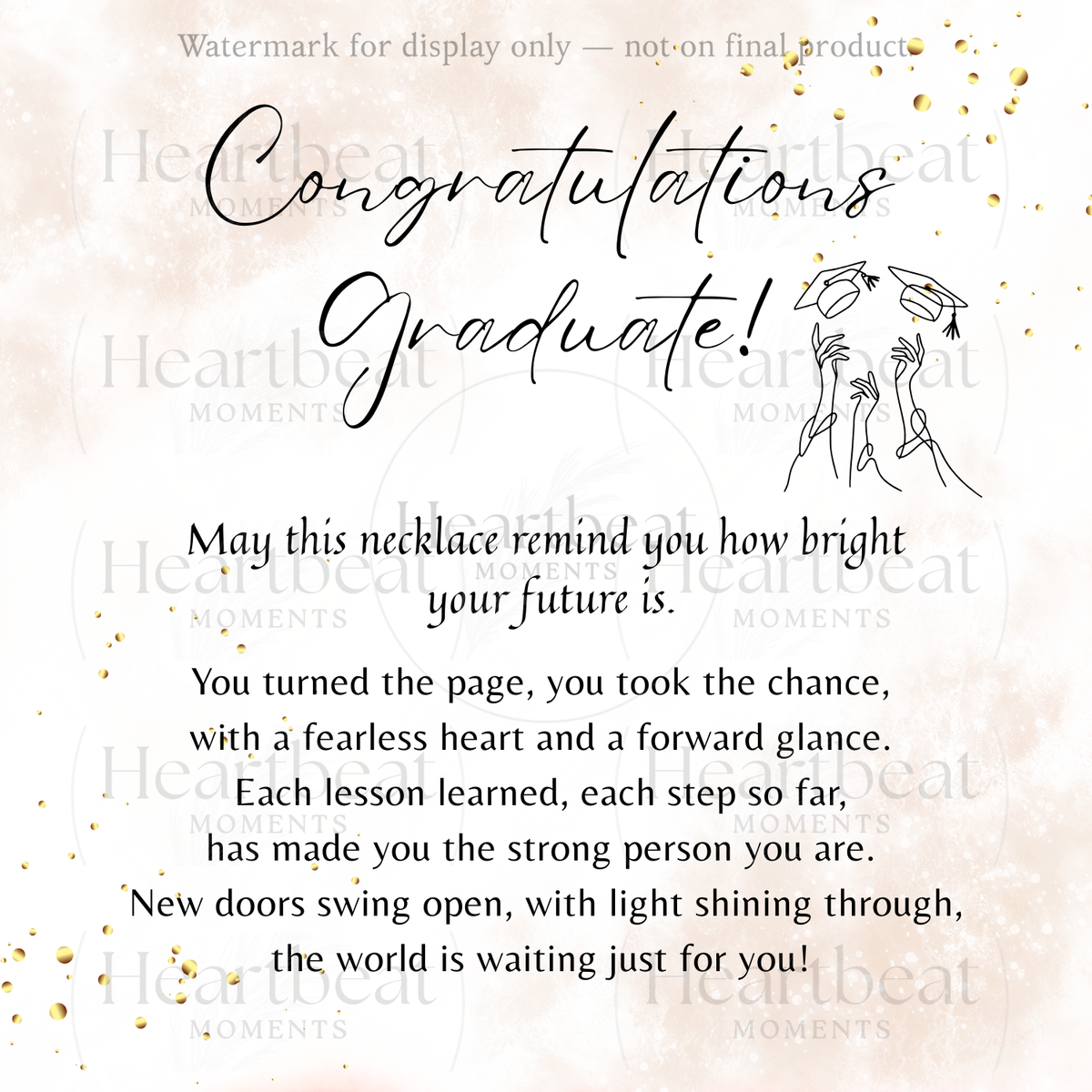 Custom Graduation Cap Name Necklace for Graduate – Personalized Graduation Gift with elegant script and gold confetti accents