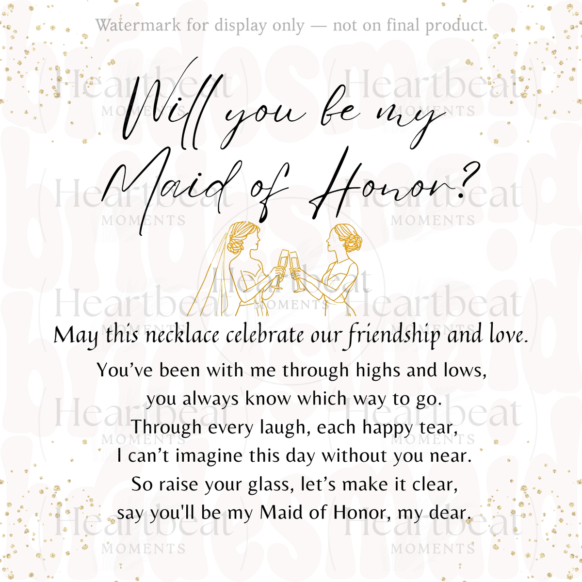 Alluring Beauty Necklace for Maid of Honor – An Elegant Maid of Honor Proposal Gift | 14K White Gold or 18K Yellow Gold Plated displayed with heartfelt poem and illustration