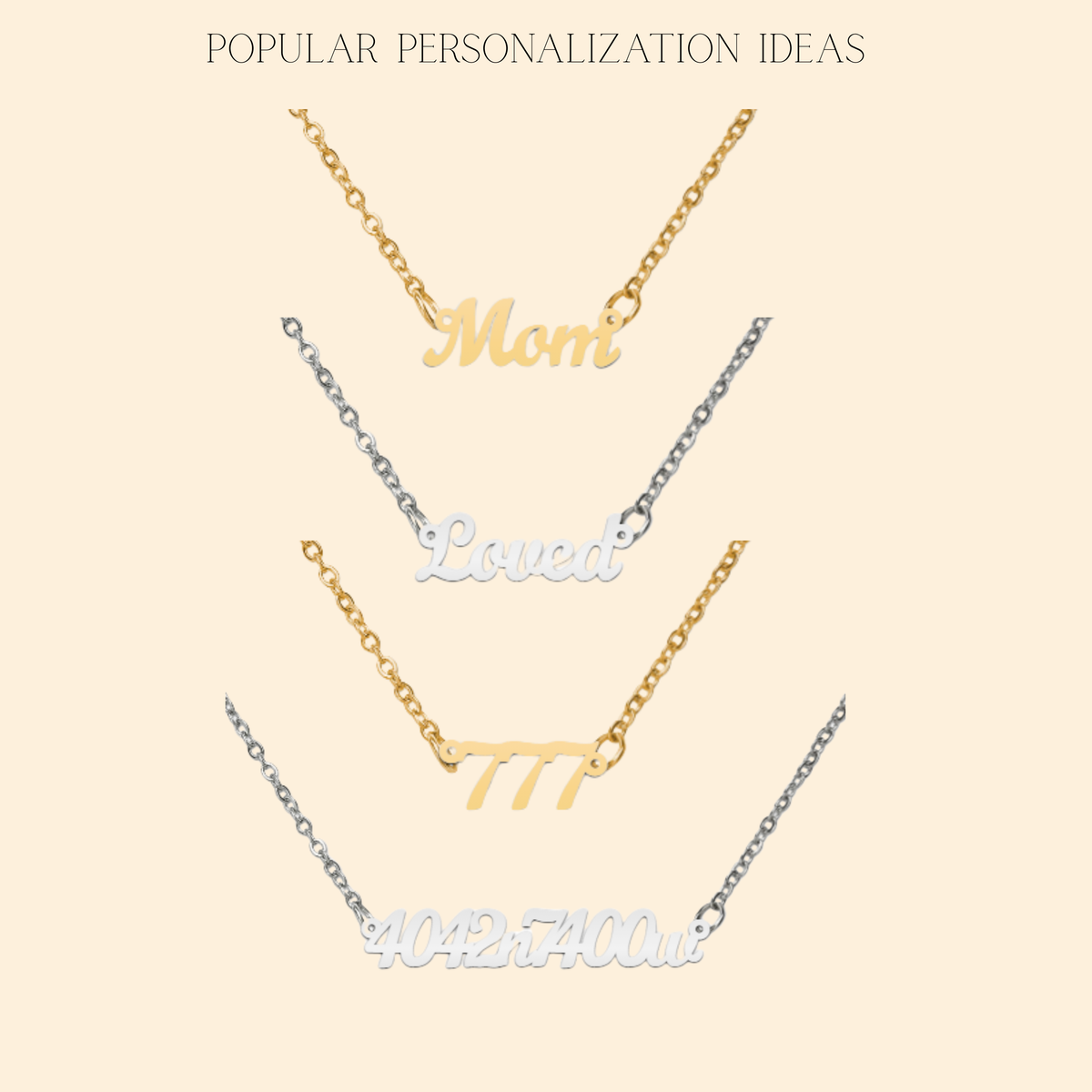 Custom Name Necklace with Birthstone for Mom – A Meaningful Gift of Love | Gold and stainless steel personalized name styles shown