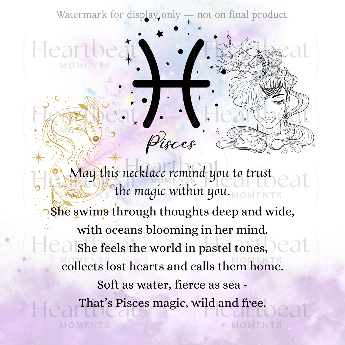 Pisces Zodiac Symbol Necklace for Girls – A Meaningful Gift for a Pisces Girl | Stainless Steel or 18k Yellow Gold Finish with artistic Pisces design and verse