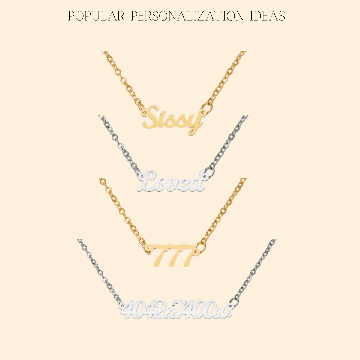 Custom Name Necklace with Birthstone for Sister – A Meaningful Gift of Sisterhood | Stainless Steel or 18k Yellow Gold Finish shown with popular custom name styles