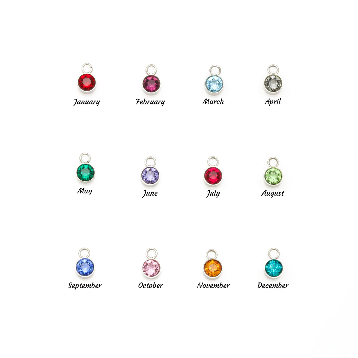 Custom Name Necklace with Birthstone for Her – A Meaningful Romantic Gift of Love | colorful birthstone charms for every month displayed