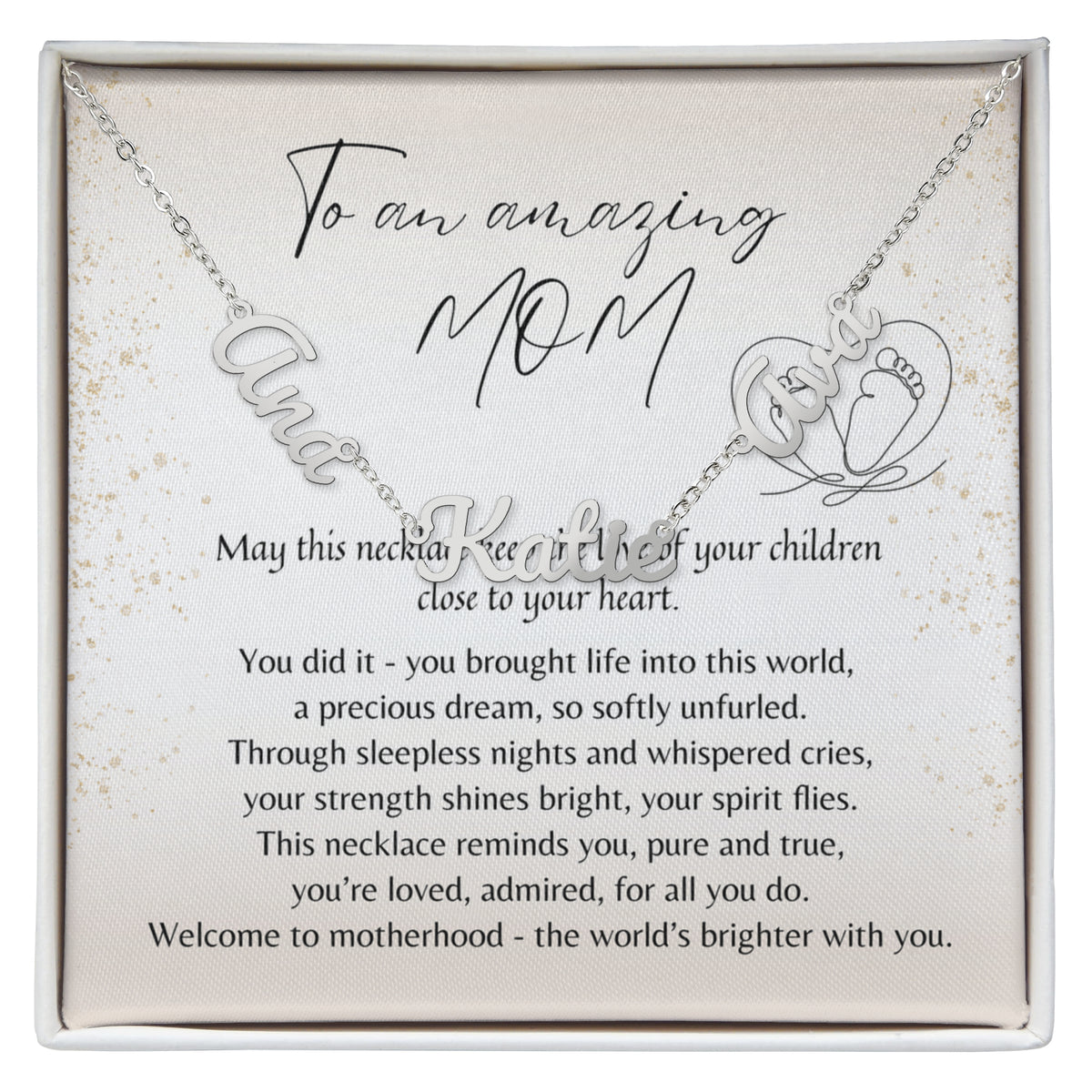 Multiple Name Necklace for New Mom – A Meaningful Gift for a New Mom | silver personalized necklace with heartfelt message card