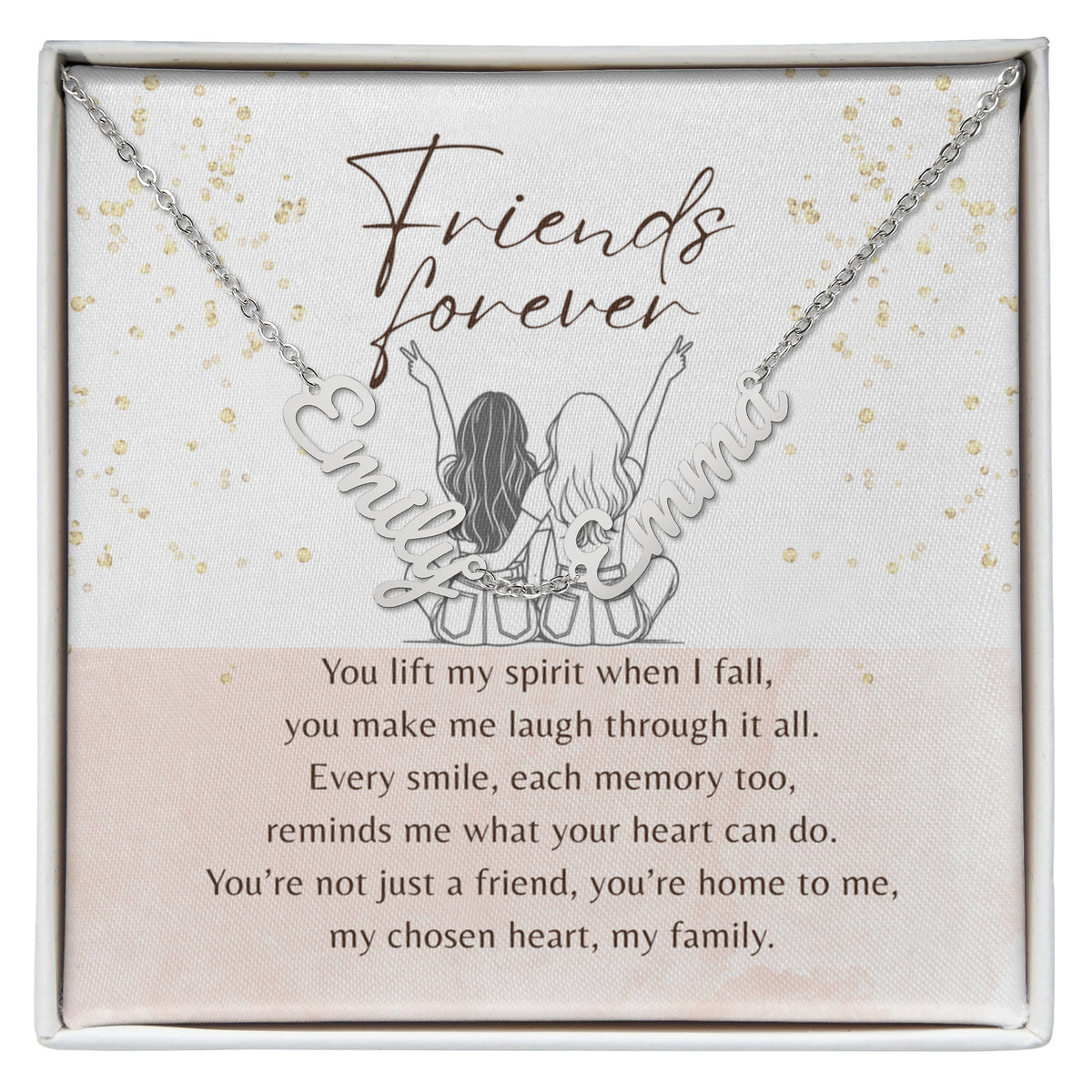Multiple Name Necklace for Best Friend – A Meaningful Gift of Friendship | silver personalized necklace with friendship message card