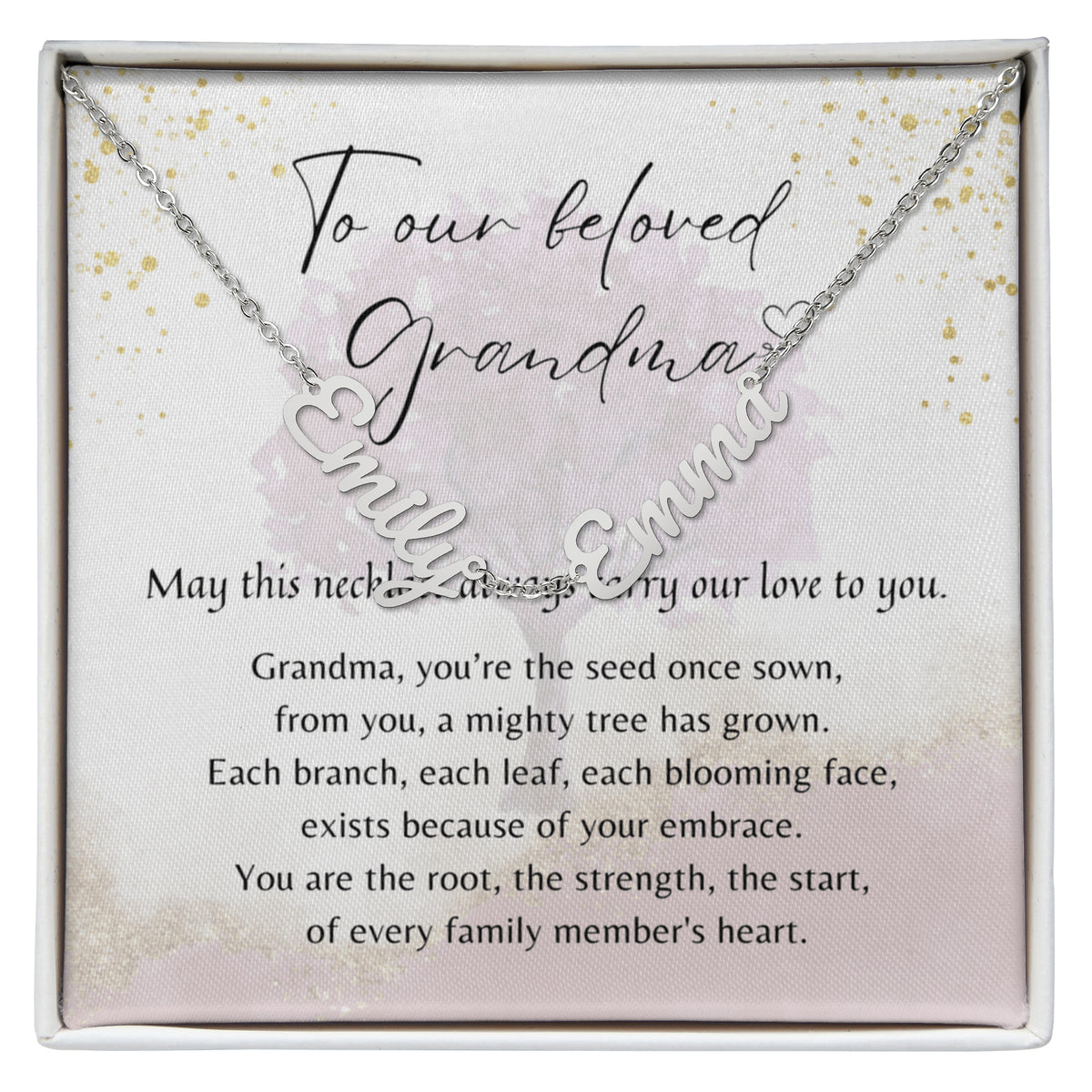 Custom Multiple Name Necklace for Grandma – Personalized Family Gift with heartfelt poem in elegant gift box display