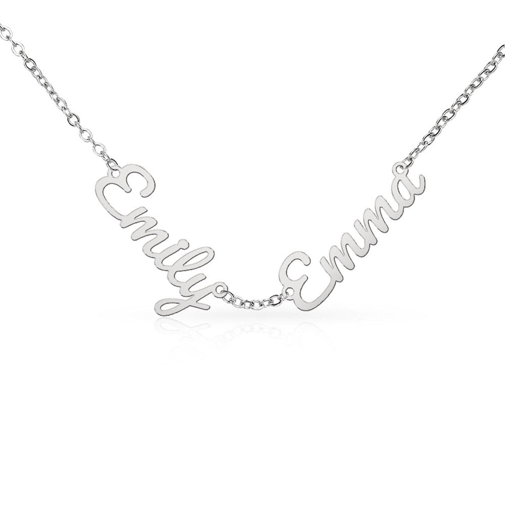 Custom Multiple Name Necklace for Dog Owner – Personalized Dog Lover Gift with silver names Emily and Emma on chain
