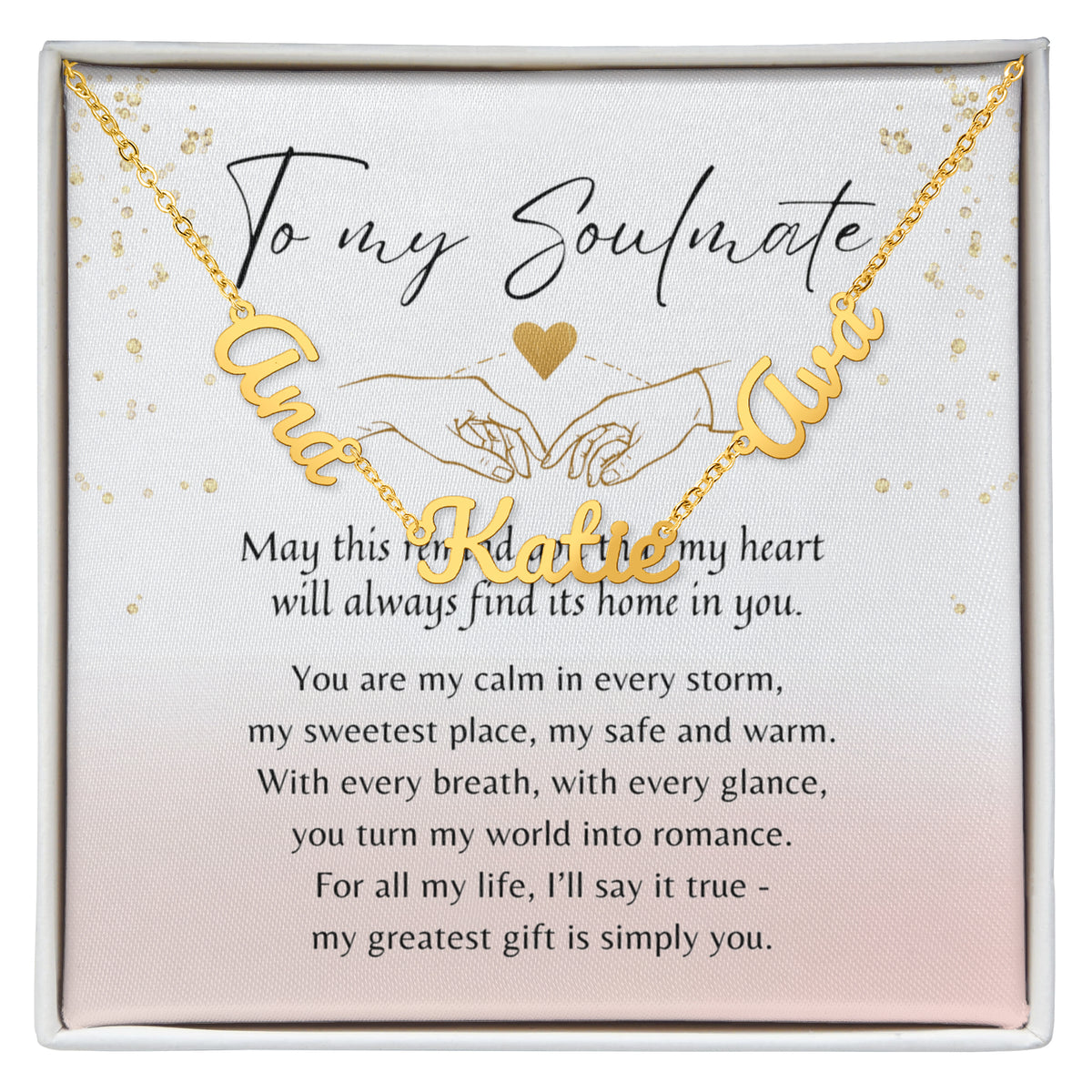 Multiple Name Necklace for Her – A Meaningful Romantic Gift of Love | gold finish personalized necklace with romantic message card