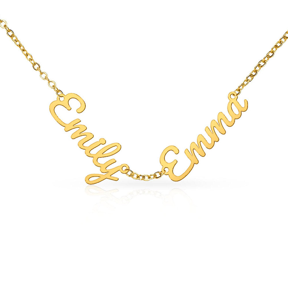 Custom Multiple Name Necklace for Cat Lover – Personalized Cat Gift with gold-tone connected names on delicate chain, meaningful jewelry piece