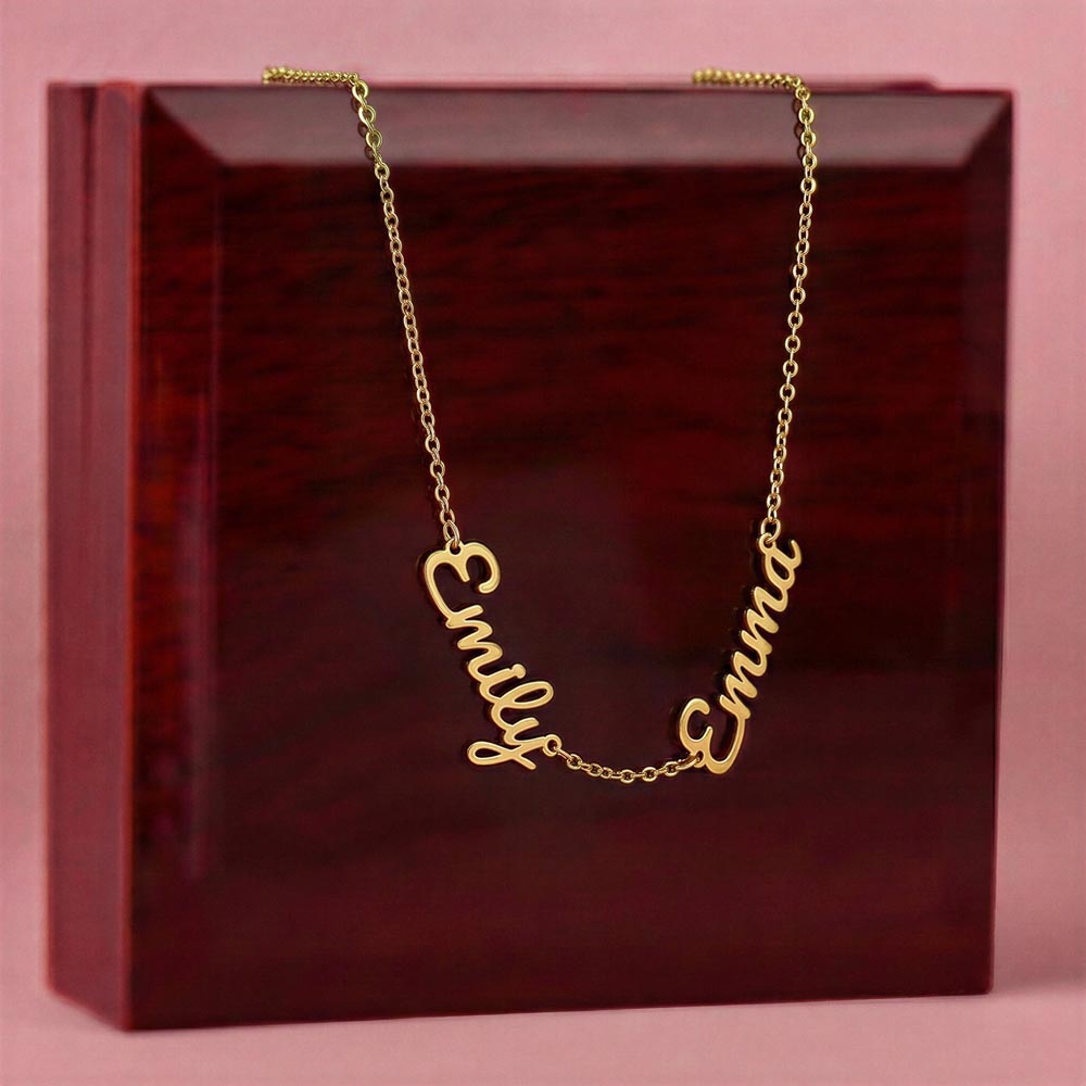Multiple Name Necklace for Mom – A Meaningful Gift of Love | gold finish personalized meaningful jewelry with two names on delicate chain