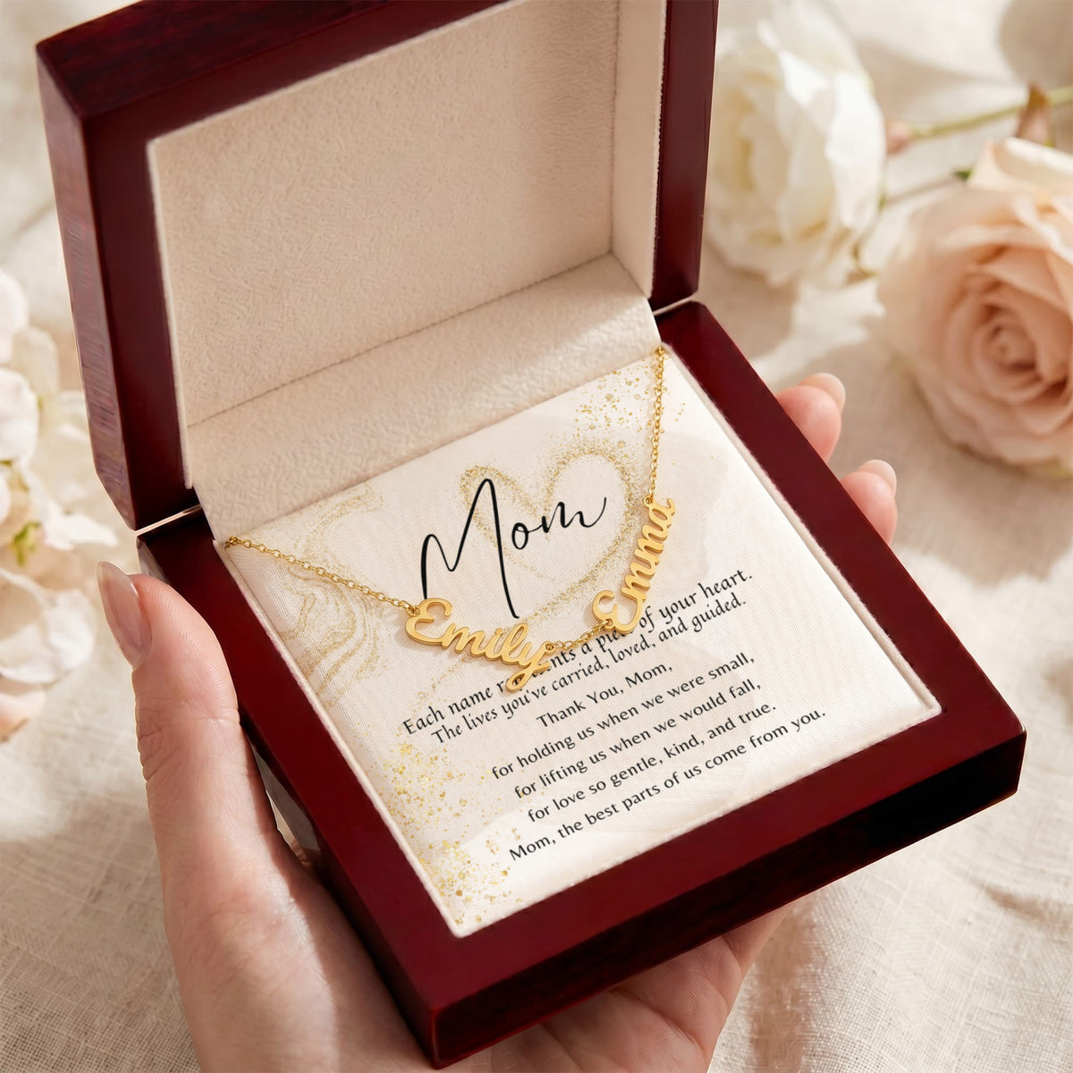 Multiple Name Necklace for Mom – A Meaningful Gift of Love | gold finish personalized meaningful jewelry gift in elegant box