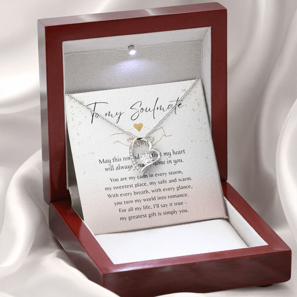 Forever Love Necklace for Her – 14k White Gold or 18k Yellow Gold Plated displayed in elegant gift box with heartfelt message card