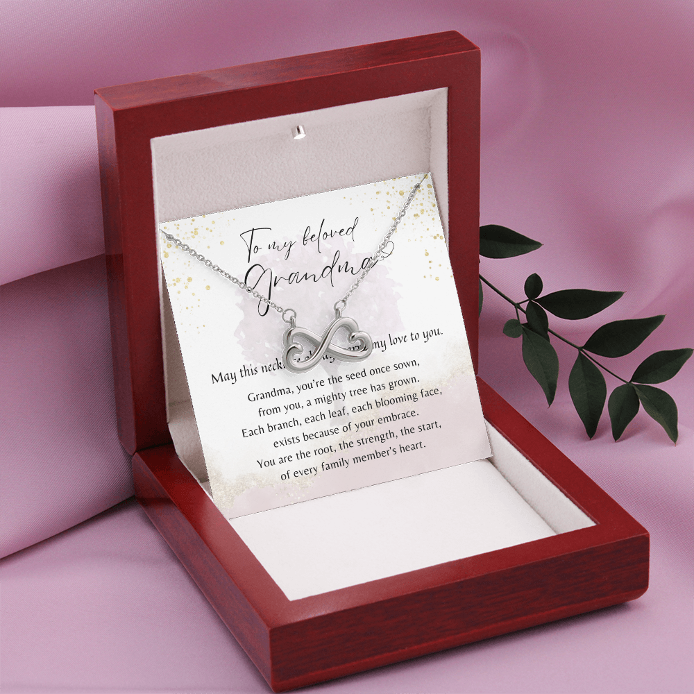 Endless Love Necklace for Grandma – A Meaningful Gift for Grandma | 14K White Gold or 18K Yellow Gold Plated in wooden box with heartfelt message