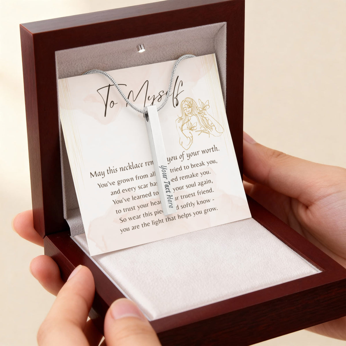 Engraved 4-Sided Bar Necklace for Myself - A thoughtful Gift to Myself with elegant packaging in stainless steel or 18k gold finish