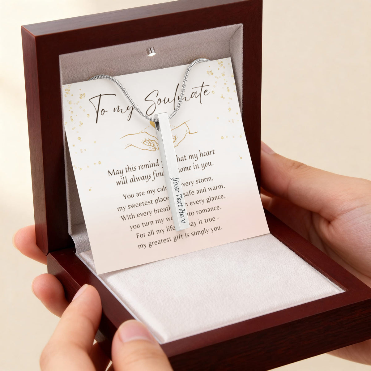 Personalized Engraved 4-Sided Bar Necklace for Her – A Meaningful Romantic Gift of Love | gift box with heartfelt message card in stainless steel finish