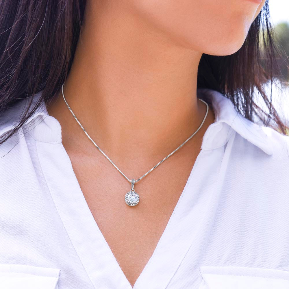 Eternal Hope Necklace for Bridesmaid – A Meaningful Bridesmaid Proposal Gift 14k White Gold Plated worn on a woman’s neck