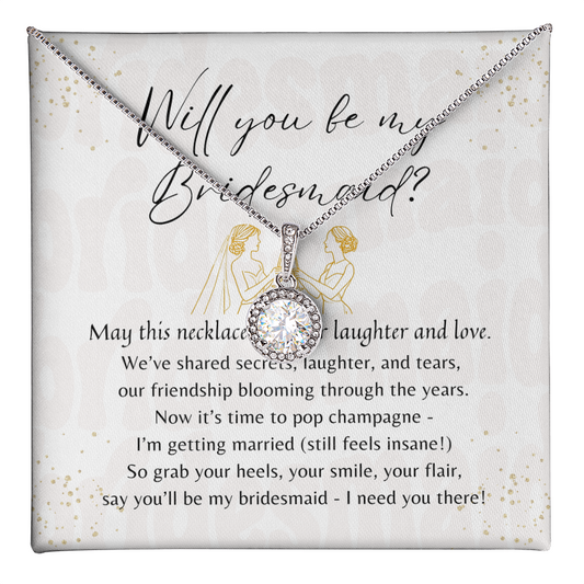 Eternal Hope Necklace for Bridesmaid – A Meaningful Bridesmaid Proposal Gift 14k White Gold Plated necklace on proposal card.