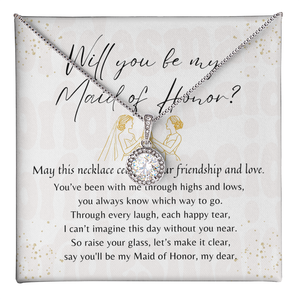 Eternal Hope Necklace for Maid of Honor – A Meaningful "Will You Be My Maid of Honor?" Gift | 14K White Gold Plated with heartfelt card