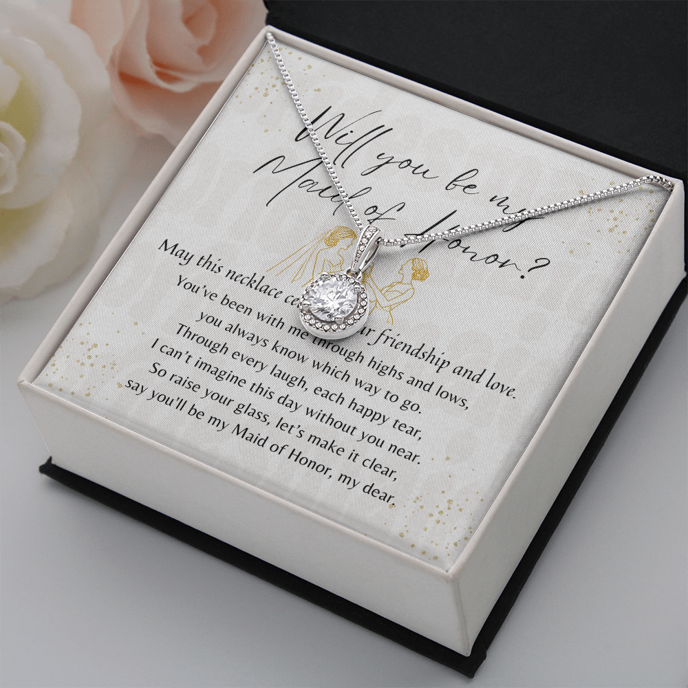 Eternal Hope Necklace for Maid of Honor – A Meaningful "Will You Be My Maid of Honor?" Gift | 14K White Gold Plated displayed in gift box with poem card
