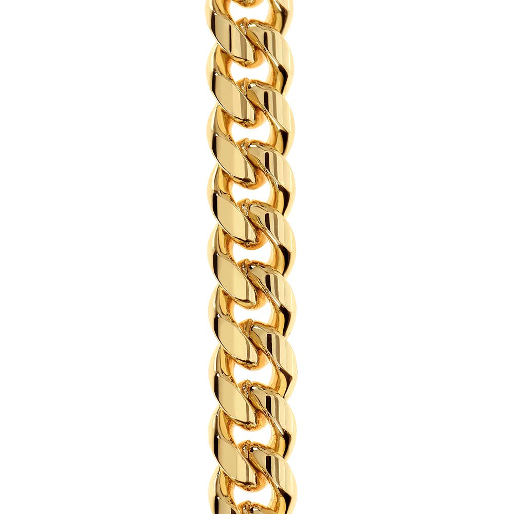 Cuban Link Chain for Son – Meaningful Gift from Mom or Dad showing close-up of polished gold links in bright light