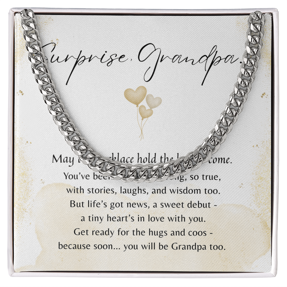 Cuban Link Chain for Grandpa-To-Be – Stainless Steel or 14k Gold Plated | A Meaningful Baby Announcement Gift for Grandpa-To-Be with poem card