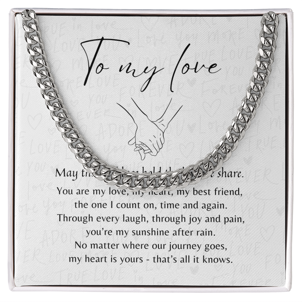 Cuban Link Chain for Him – Stainless Steel or 14k Gold Plated | A Meaningful Gift for Him displayed in a gift box with love message