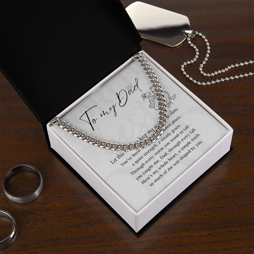 Cuban Link Chain for Dad – Stainless Steel or 14k Gold Plated | A Meaningful Gift for Dad in black gift box with poem card