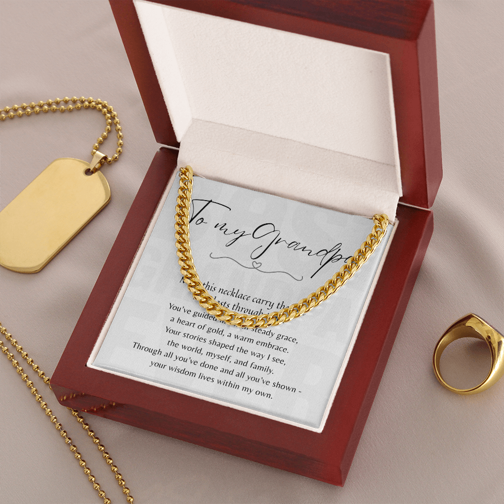 Cuban Link Chain for Grandpa – Stainless Steel or 14k Gold Plated presented in a gift box with a heartfelt note inside
