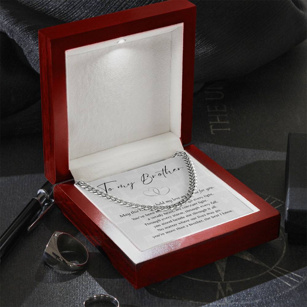 Cuban Link Chain for Brother - Brother Gift displayed in red box with heartfelt message card for meaningful jewelry gift