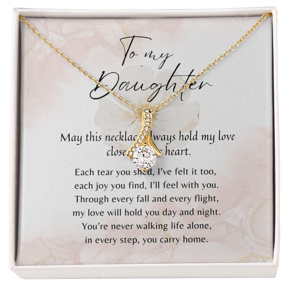 Alluring Beauty Necklace for Daughter – 14k White Gold or 18k Yellow Gold Plated with heartfelt poem in gift box