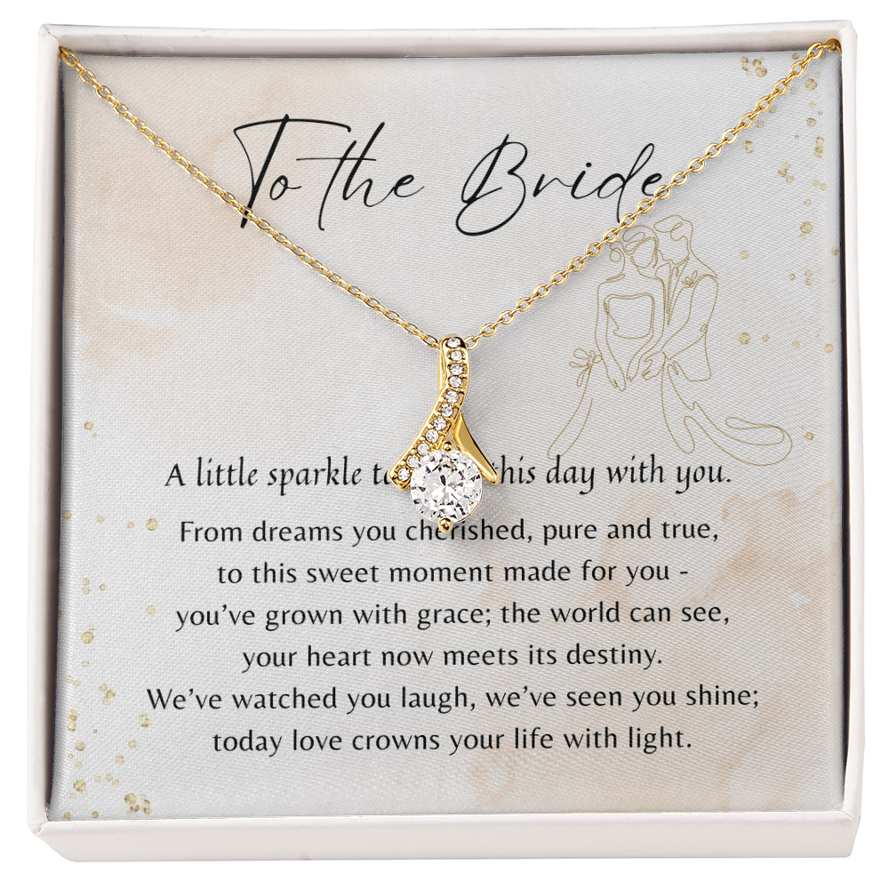Alluring Beauty Necklace for Bride – A Meaningful Gift for the Bride 14k White Gold or 18k Yellow Gold Plated displayed in a gift box with poem.