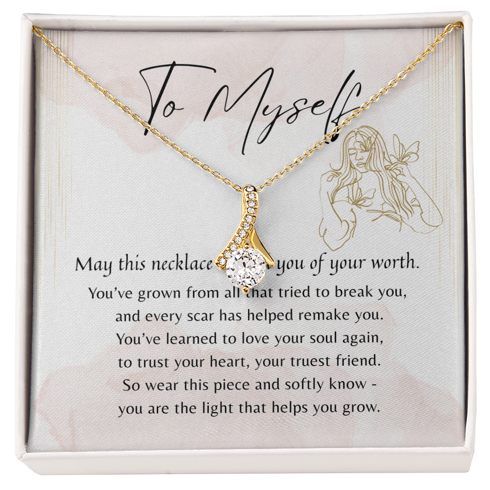 Alluring Beauty Necklace for Myself – A thoughtful Gift to Myself 14k White Gold or 18k Yellow Gold Plated with inspiring message in gift box
