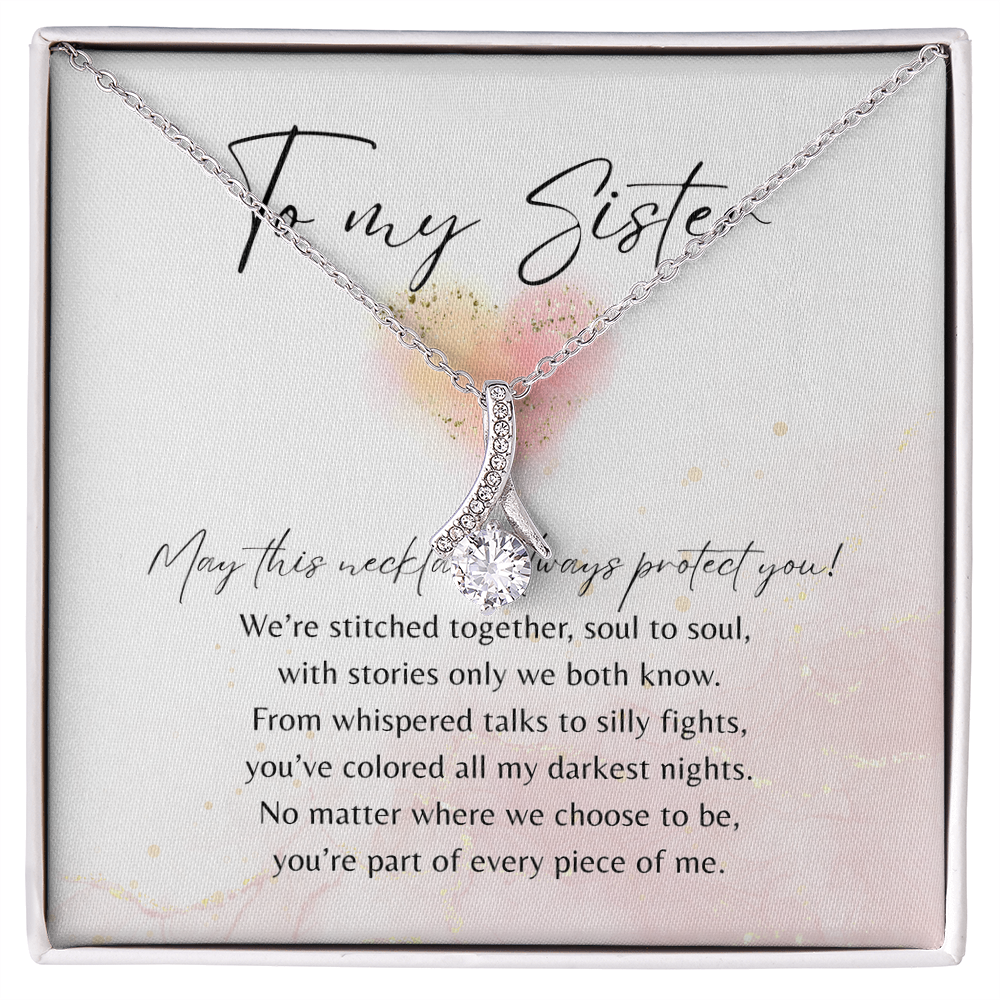 Alluring Beauty Necklace for Sister – 14k White Gold or 18k Yellow Gold Plated displayed in gift box with heartfelt poem card