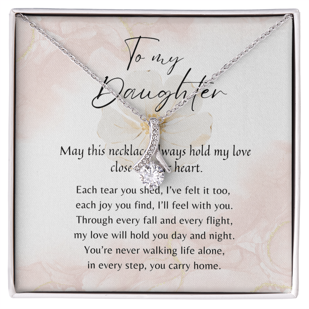 Alluring Beauty Necklace for Daughter – 14k White Gold or 18k Yellow Gold Plated meaningful gift with poem card in gift box