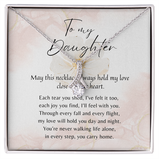 Alluring Beauty Necklace for Daughter – 14k White Gold or 18k Yellow Gold Plated meaningful gift with poem card in gift box