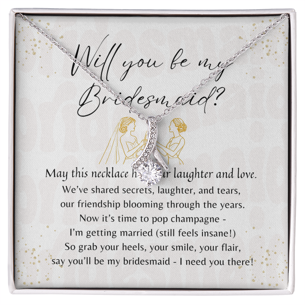 Alluring Beauty Necklace for Bridesmaid – A Meaningful Bridesmaid Proposal Gift in 14k White Gold Plated displayed in gift box