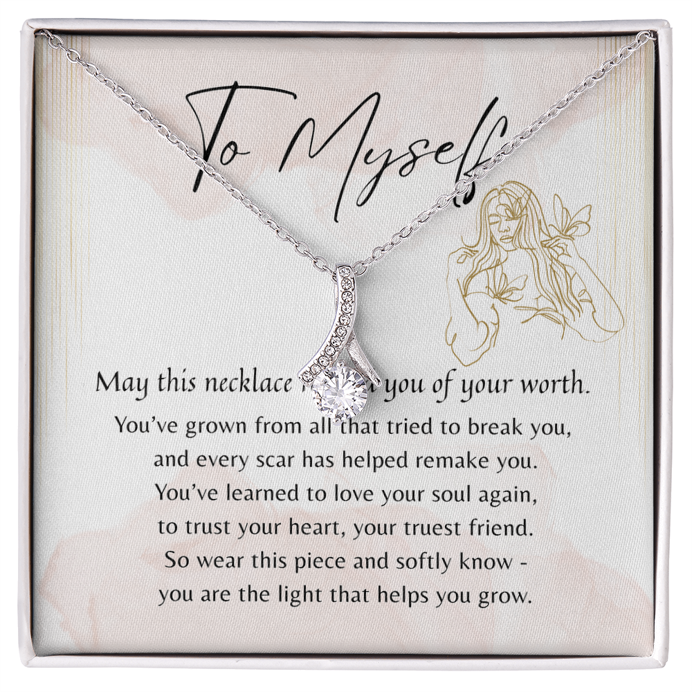 Alluring Beauty Necklace for Myself – A thoughtful Gift to Myself | 14k White Gold or 18k Yellow Gold Plated displayed in a gift box with an inspiring message