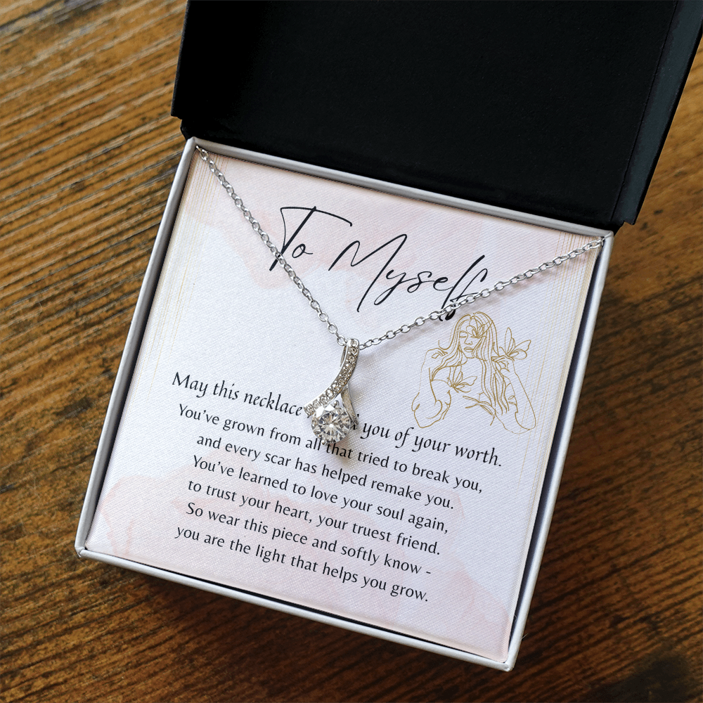 Alluring Beauty Necklace for Myself – A thoughtful Gift to Myself 14k White Gold or 18k Yellow Gold Plated in gift box with heartfelt message