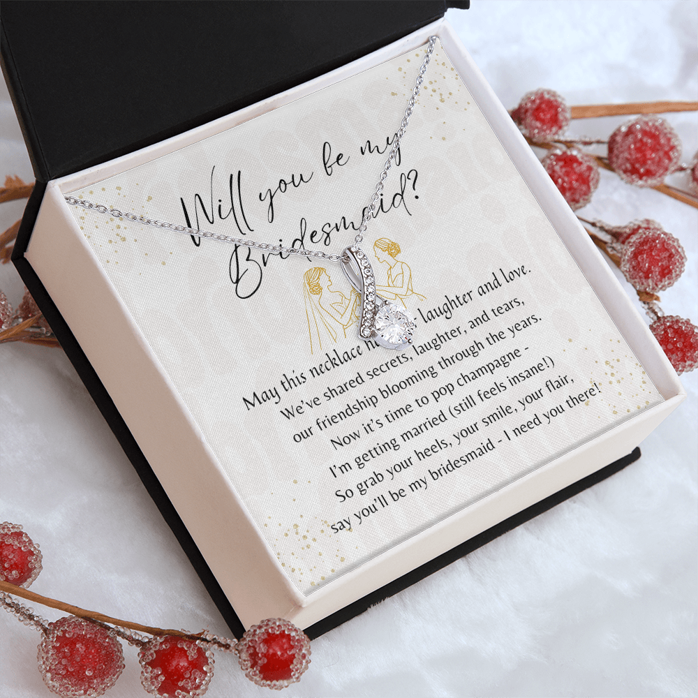 Alluring Beauty Necklace for Bridesmaid – A Meaningful Bridesmaid Proposal Gift | 14k White Gold or 18k Yellow Gold Plated in gift box