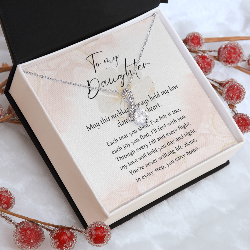 Alluring Beauty Necklace for Daughter – 14k White Gold or 18k Yellow Gold Plated with heartfelt poem in gift box