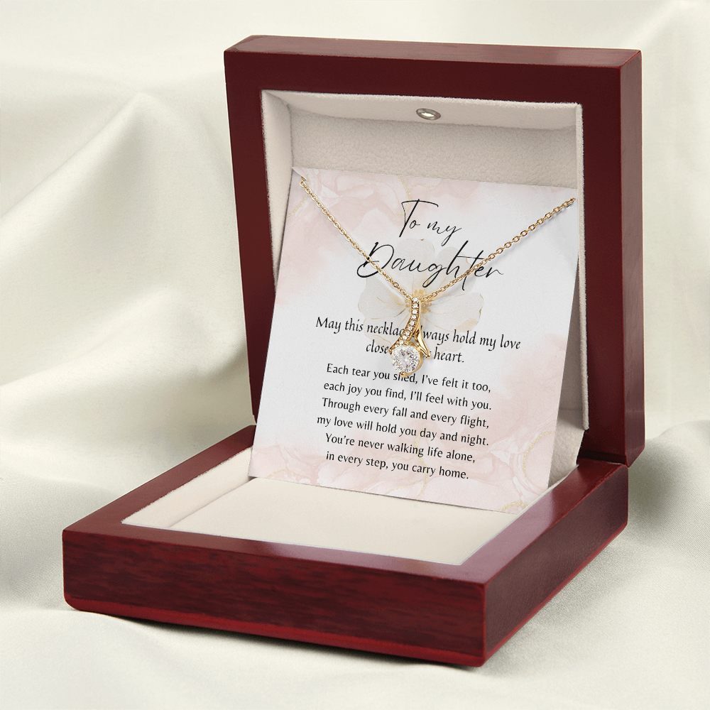 Alluring Beauty Necklace for Daughter – 14k White Gold or 18k Yellow Gold Plated presented in a mahogany gift box with poem card