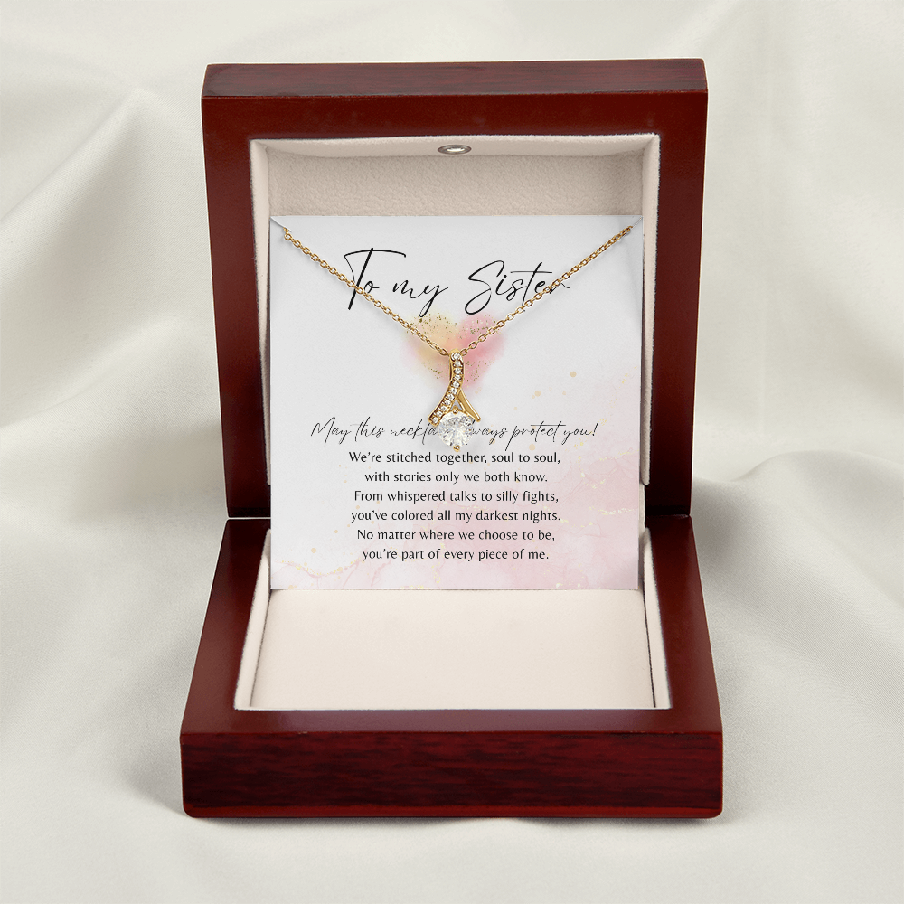 Alluring Beauty Necklace for Sister – 14k White Gold or 18k Yellow Gold Plated elegant pendant in mahogany gift box with poem card