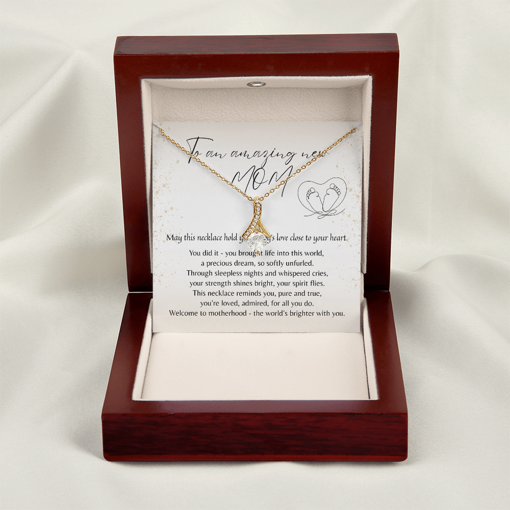 Alluring Beauty Necklace for New Mom - A Meaningful Gift for a New Mom | 14k White Gold or 18k Yellow Gold Plated in gift box with poem
