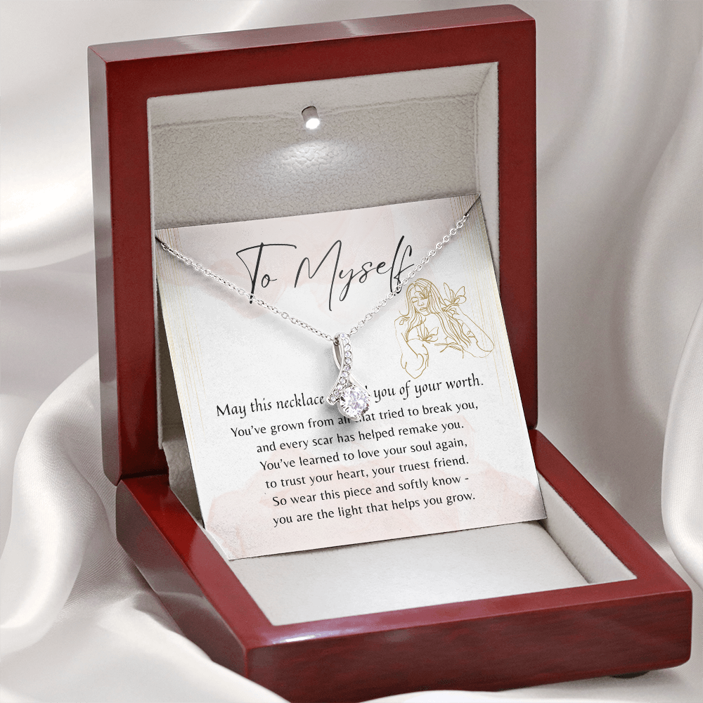 Alluring Beauty Necklace for Myself – A thoughtful Gift to Myself in 14k White Gold or 18k Yellow Gold Plated displayed in gift box